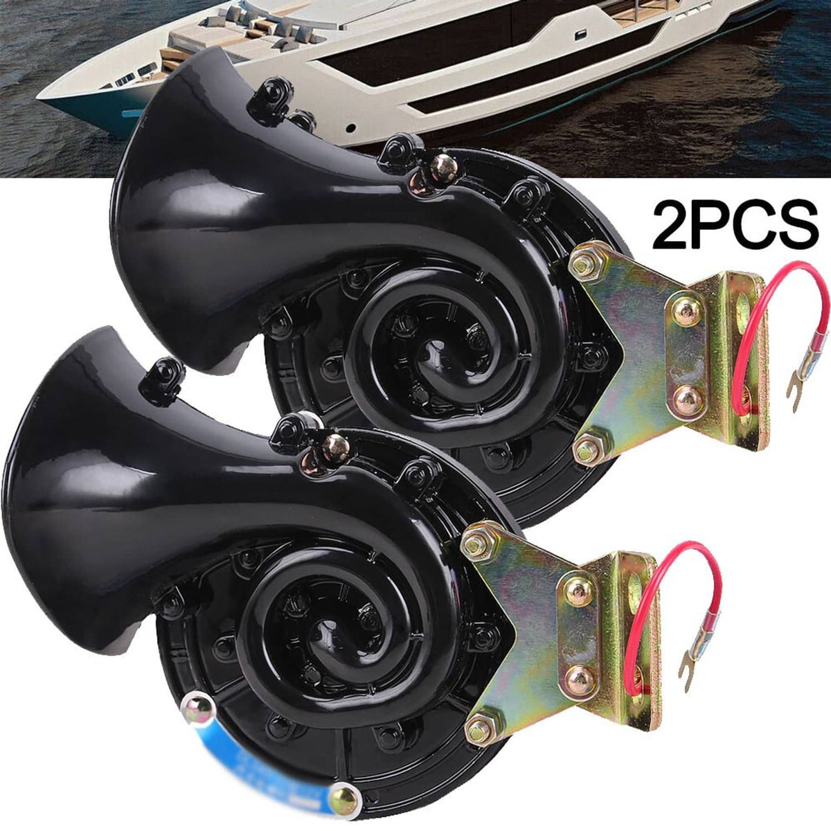 Solidspare 2pcs Super Loud Electric Car Snail Air Horn Truck Boat Motorcycle Van Universal