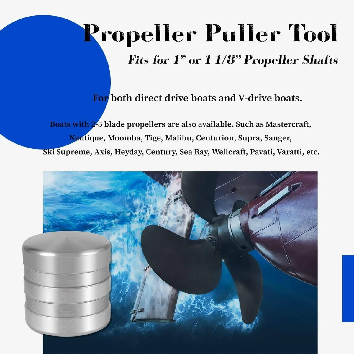 Solidspare Propeller Puller Tool For Inboard Boats Fits For 1" or 1 1/8" Propeller Shafts