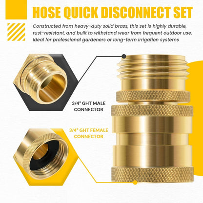 Solidspare Hose Quick Disconnect Set Brass 3/4” GHT Male x Female Replace for Dramm 22729