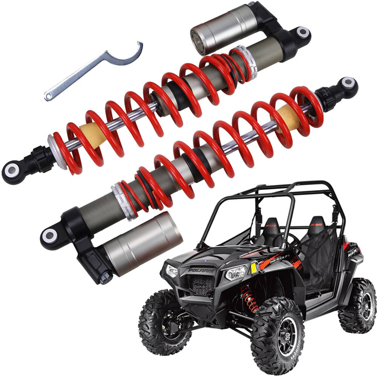 Solidspare FOR 2009-2014 2012 POLARIS RZR 800 S PAIR FRONT SHOCKS ABSORBERS ADJUSTABLE UTV