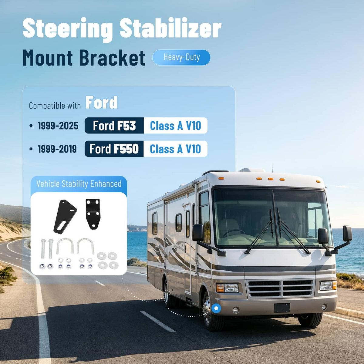 Solidspare For 1999-2025 Ford F53 Class A V10 1999-2019 F550 Steering Stabilizer Bracket