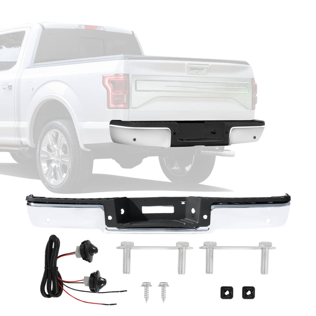 Solidspare Step Bumper For 2004-2006 Ford F-150 Assembly With Sensor Holes Chrome Rear