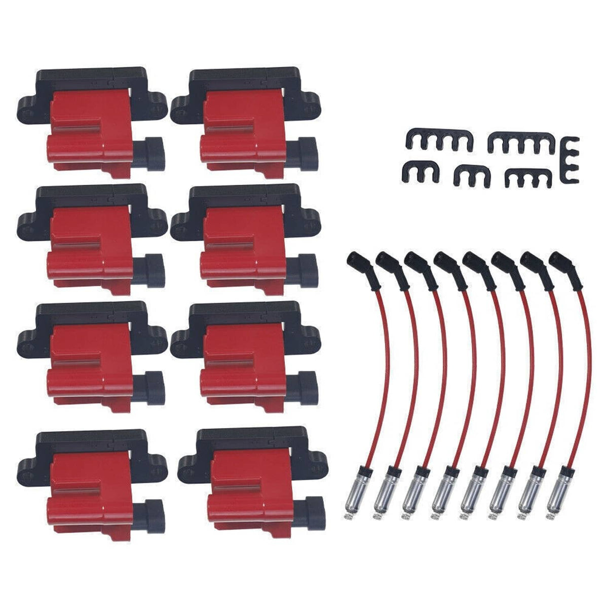 Solidspare 8Pack Square Ignition Coil & Spark Plug Wire For Chevy GMC 4.8L 5.3L 6.0L 8.1L