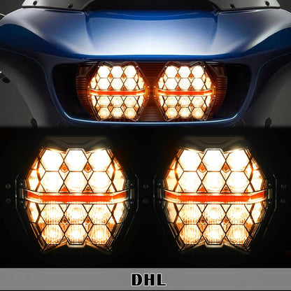 Solidspare LED Dual Headlight Hi/Lo For 2015-2024 Harley Road Glide Clear/Amber Projector