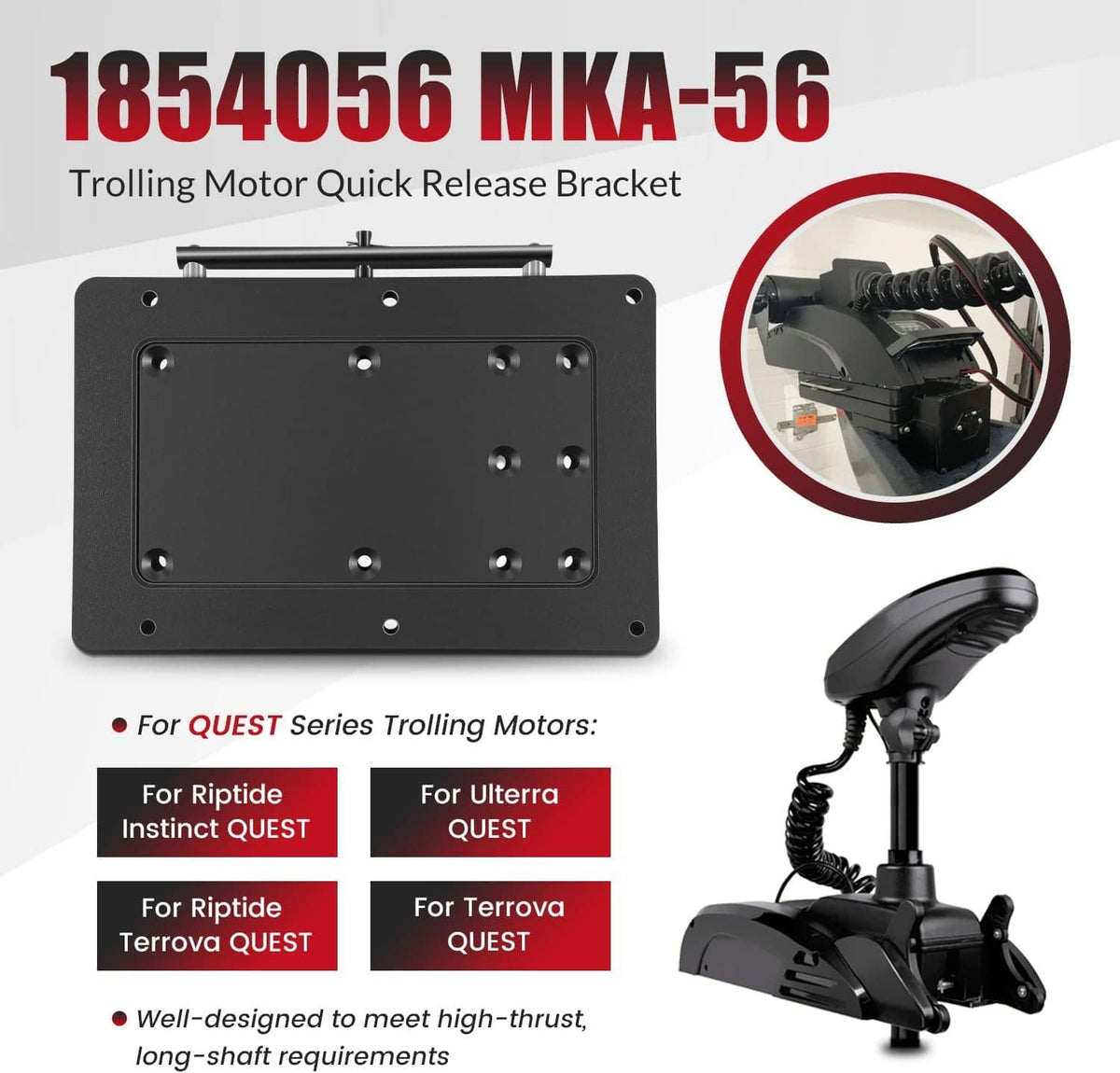 Solidspare 1854056 MKA-56 Quick Release Bracket for Minn Kota QUEST Trolling Motor, Black