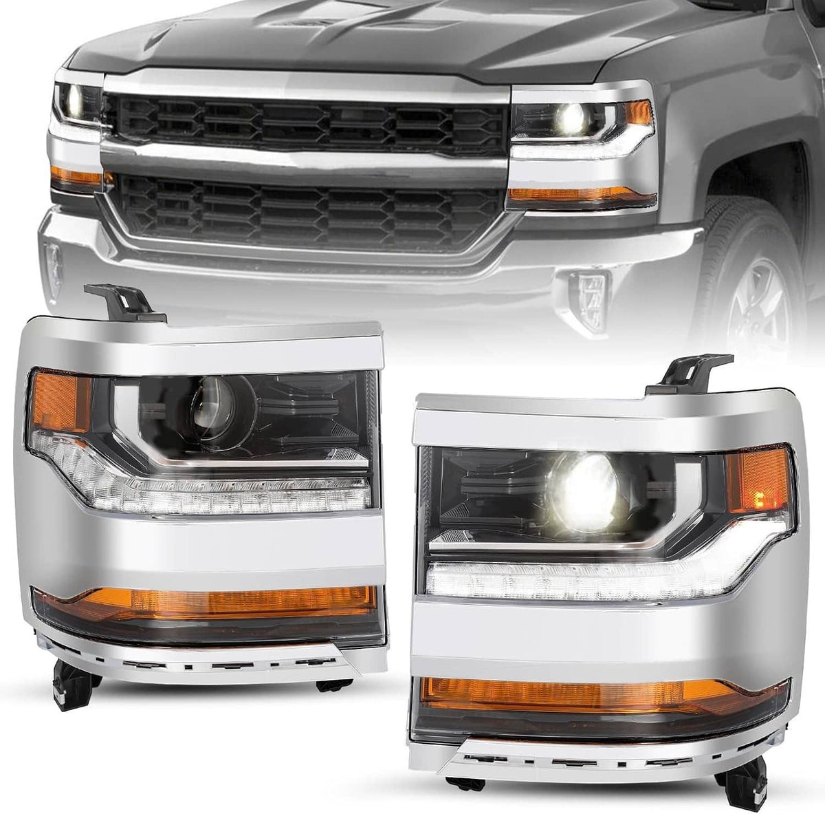 Solidspare Headlights Driver & Passenger Side For 16-18 Chevy Silverado HID/Xenon Headlamps
