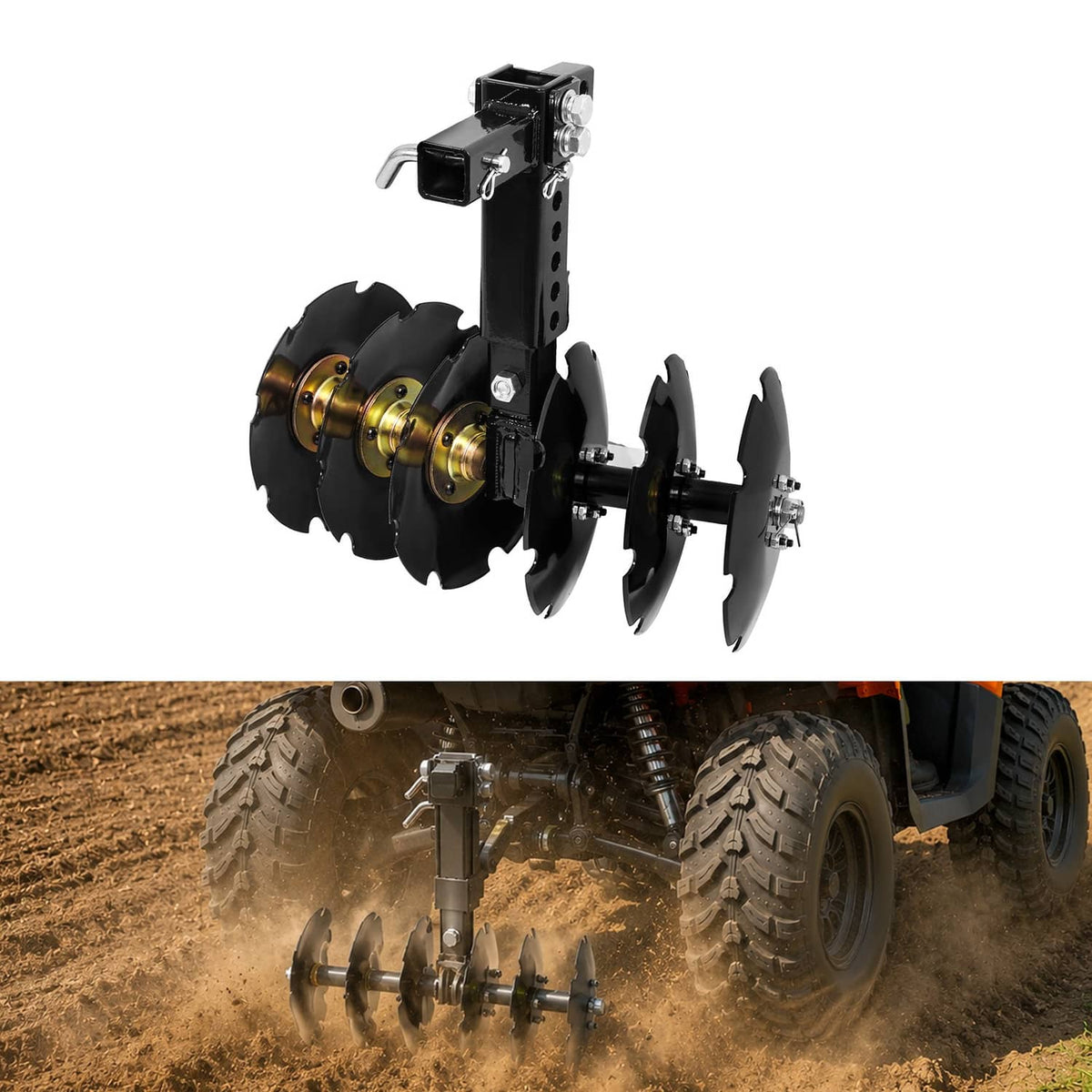 Solidspare 20" Notched Disc Harrow Plow Attachment for ATV UTV W/ 6 X Concave 2" Receiver