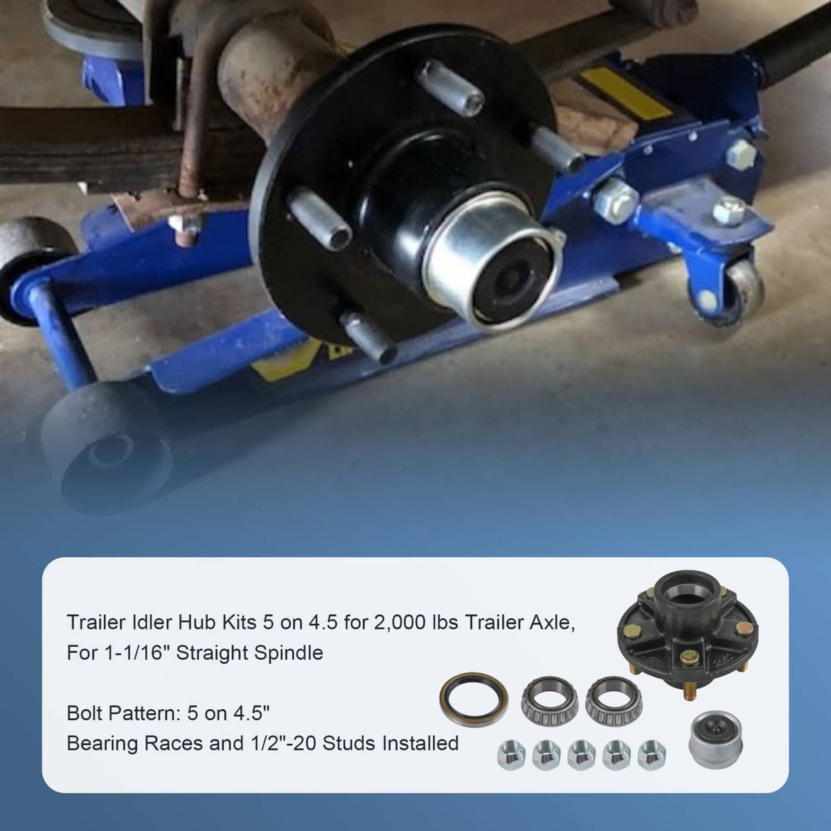 Solidspare 2 × Trailer Idler Hub Kits 5 on 4.5" 5 Lugs For 2000 lbs Axle 1-1/16" bearings