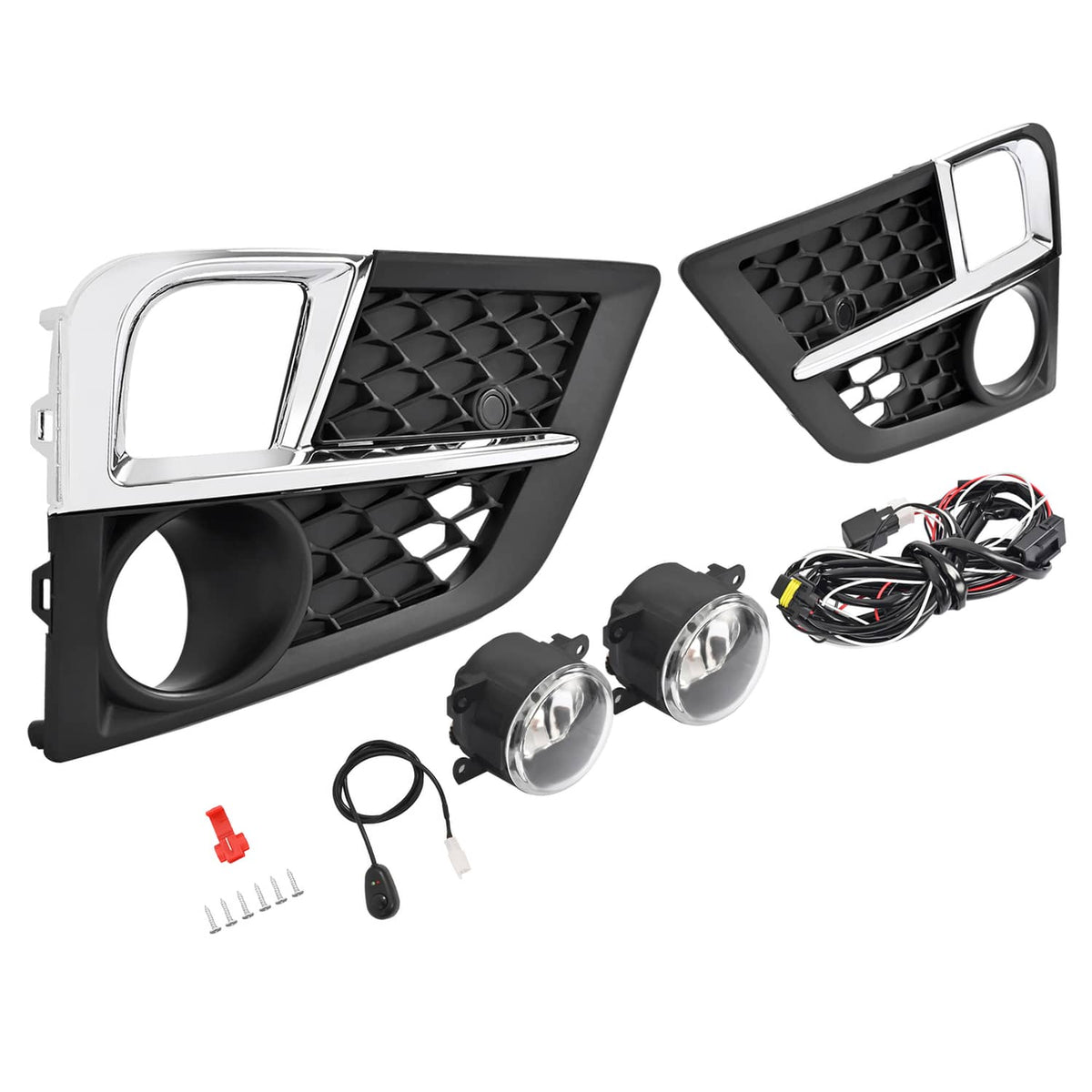 Solid Spare For Honda Odyssey 2018-2020 Bumper Fog Lights Lamps & Bezel Set W/Chrome Trim