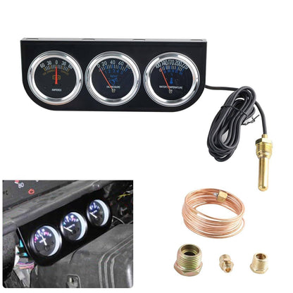 Solidspare Black 2" 52mm Car 3 in 1 Triple Gauge Set Kit AMP Meter Water Temp Oil Pressure
