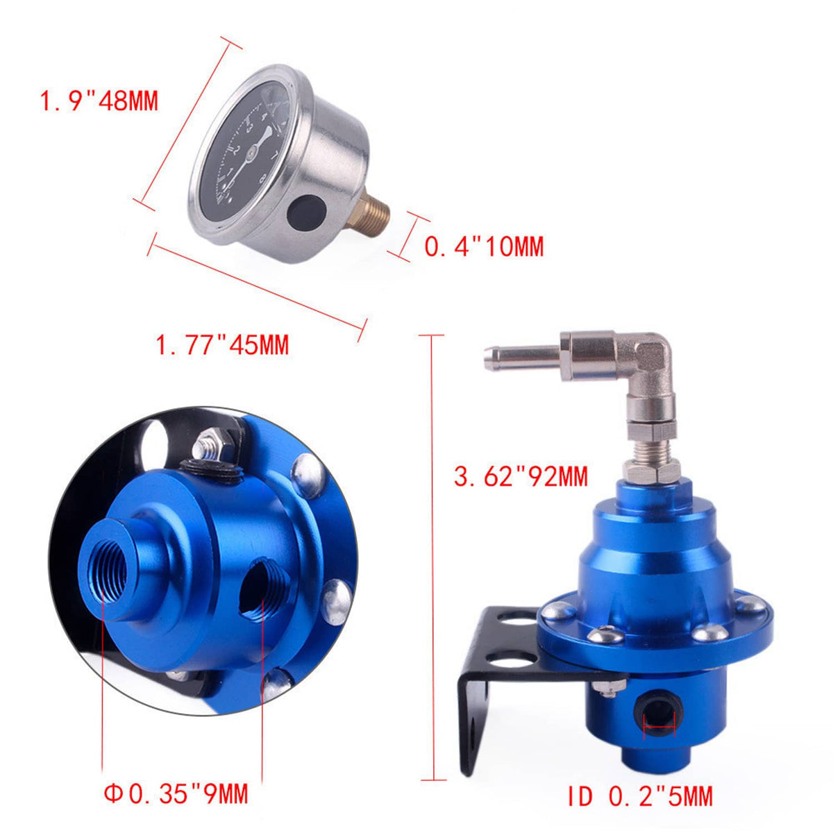 Solidspare Universal 160psi Adjustable Fuel Pressure Regulator Kit With Regulator Oil Gauge