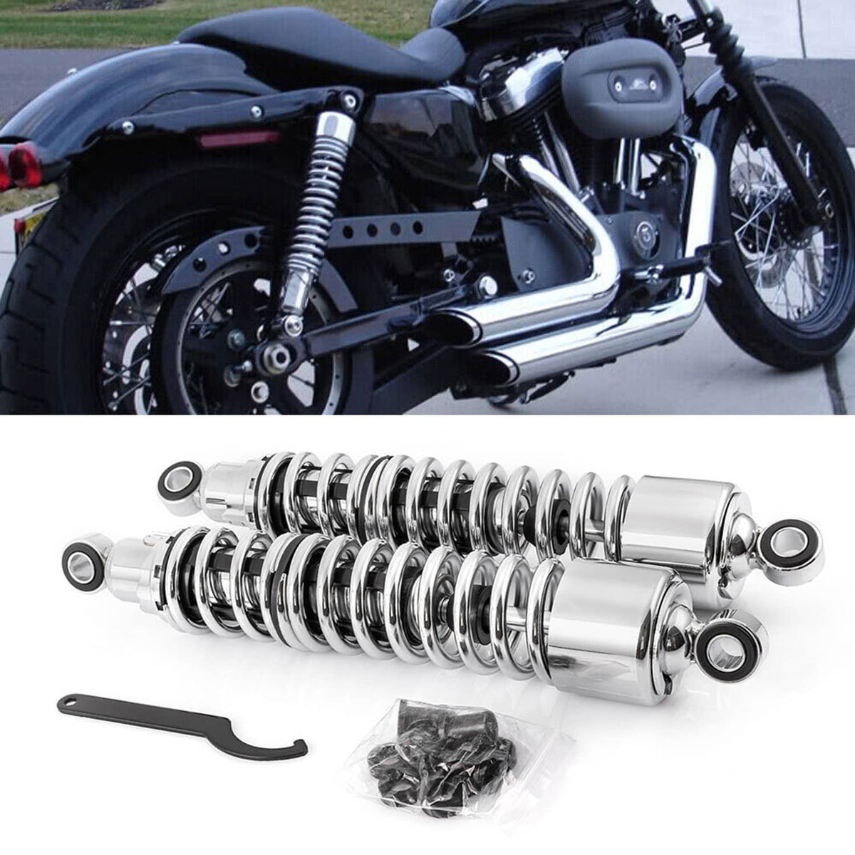 Solidspare Chrome 15" Rear Shocks Absorbers for Harley Sportster 883 Roadster XL883R 02-17
