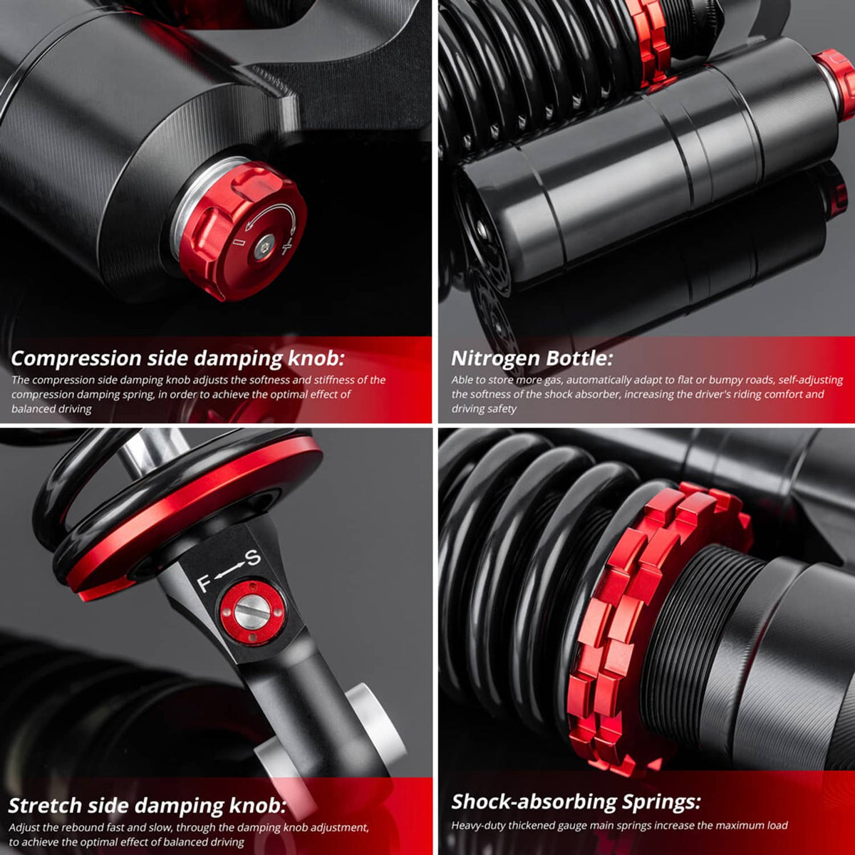 Solidspare Front Air Shocks Suspension Set For Yamaha YFZ450 YFM350R Raptor 660R 700 700R