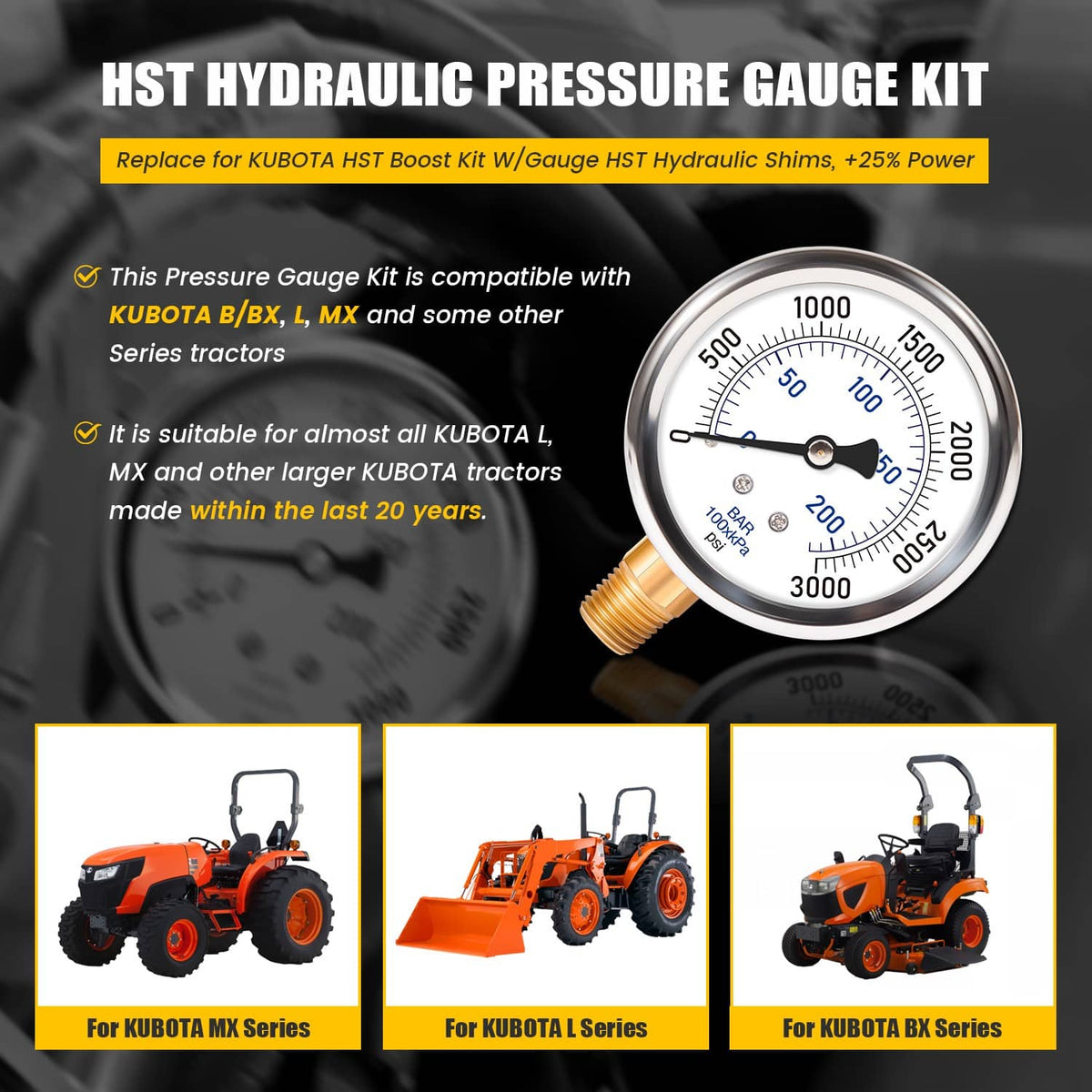 Solidspare Replace for KUBOTA HST Boost Kit W/Gauge HST Hydraulic Shims Fit for KUBOTA MX