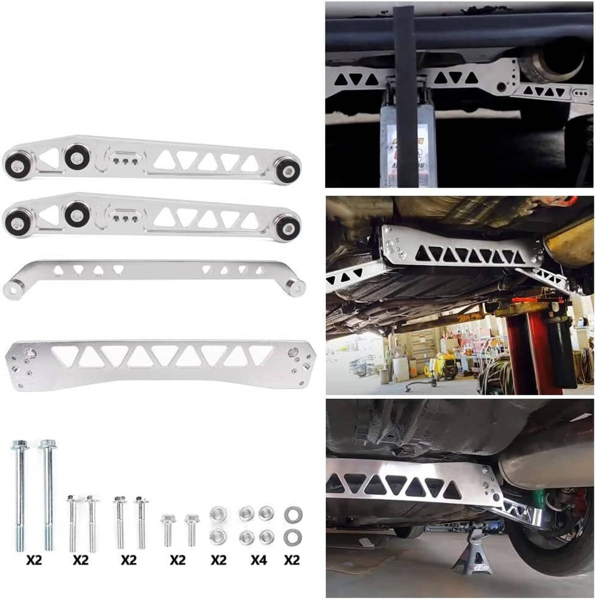 Solidspare Rear Lower Control Arms Subframe Brace Tie Bar for Honda Civic EK 96-00 Silver