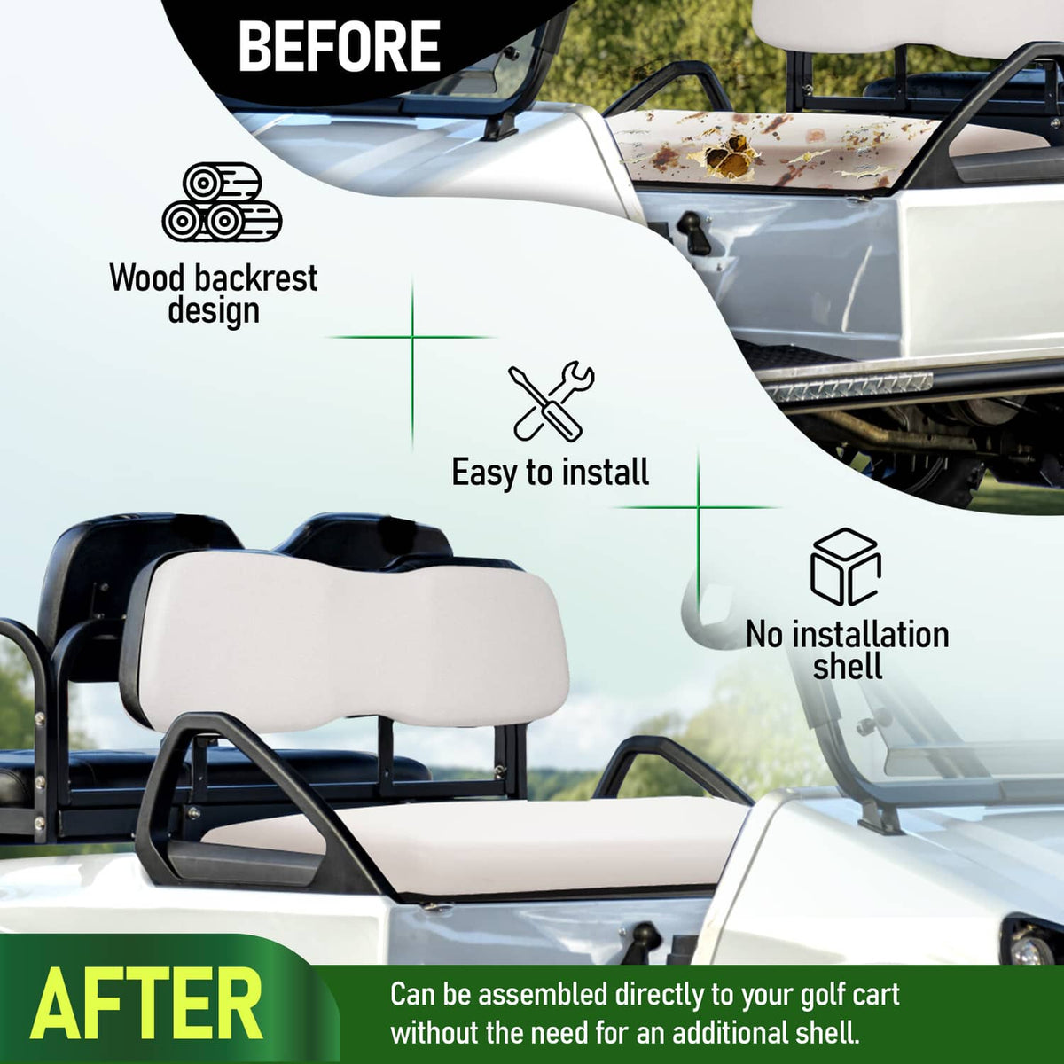 Solidspare White Golf Cart Front Seat Bottom Cushion For Club Car DS 2001-2012