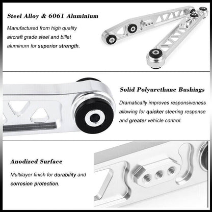 Solidspare Rear Lower Control Arms Subframe Brace Tie Bar for Honda Civic EK 96-00 Silver