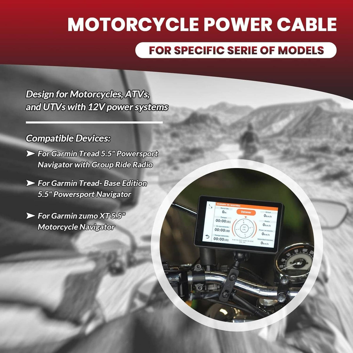 Solidspare 010-12953-03 Motorcycle Power Cable for Garmin Tread and zūmo XT Navigators 5.5"