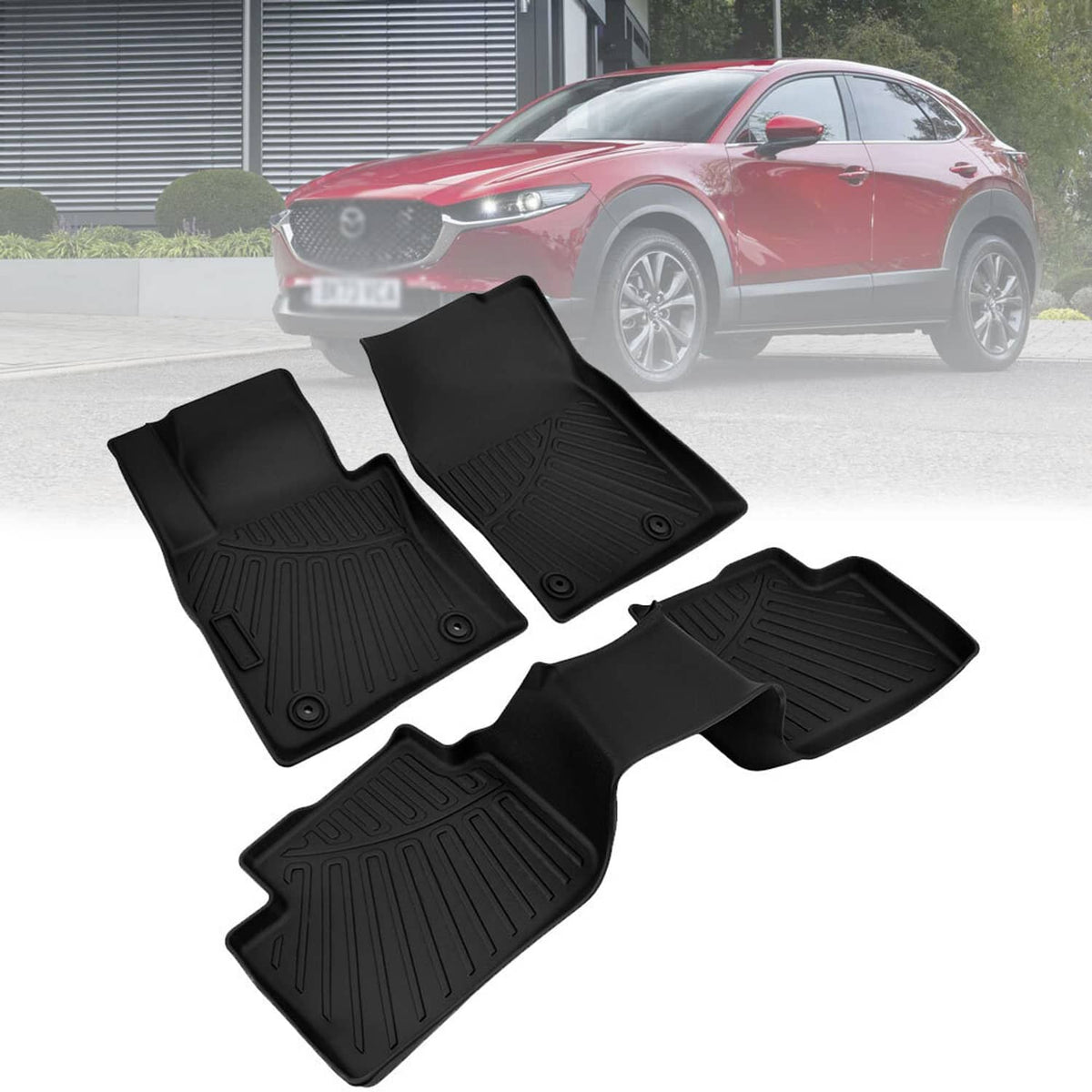 Solidspare 3D Floor Mats Liner for Mazda CX-30 2020-2025 2024 Black TPE All-Weather 3Pcs