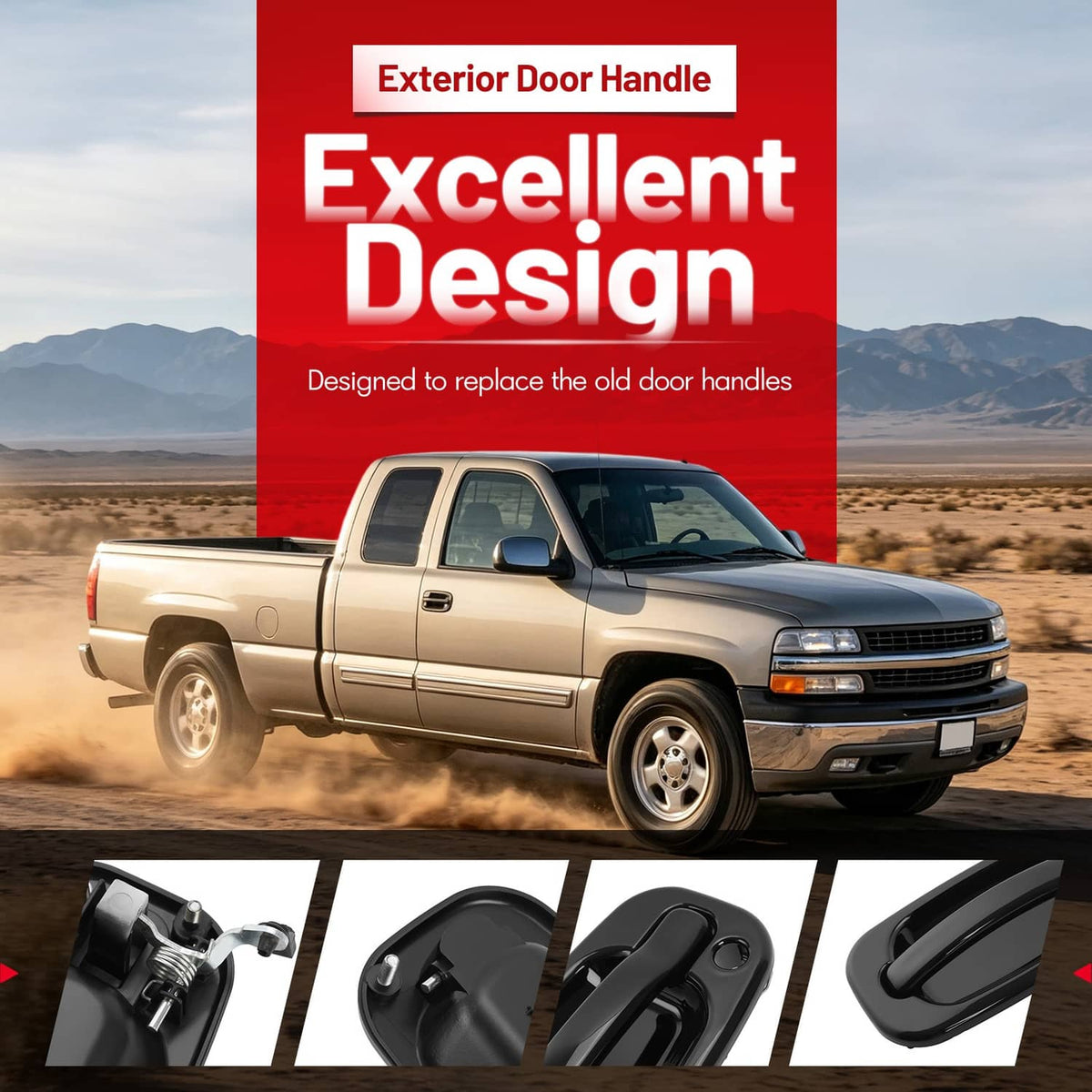 Solid Spare 4Pcs NEW Outside Door Handles Set Painted Black For Silverado Tahoe Sierra 99-06