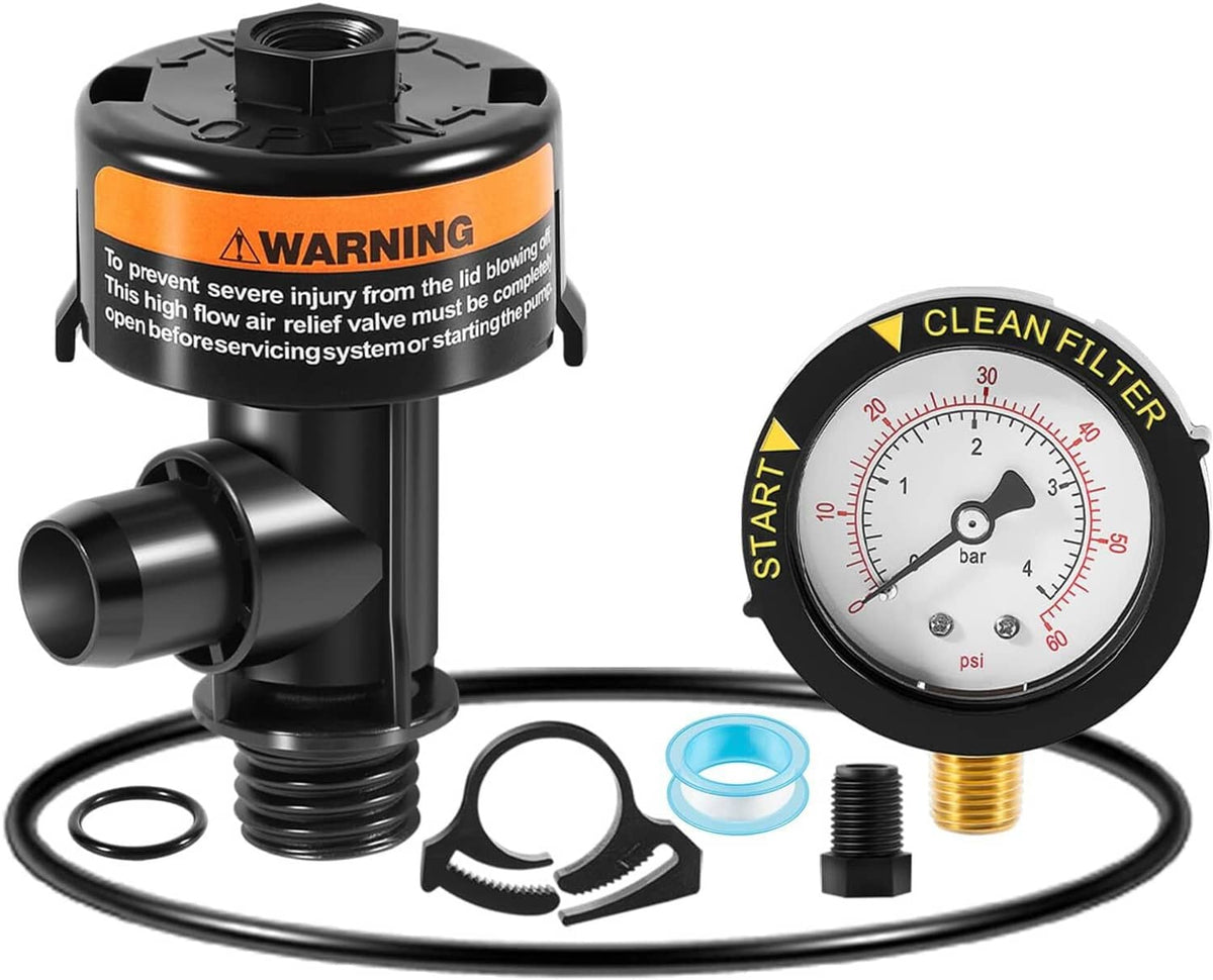 Solid Spare 98209800 High Flow Manual Air Relief Valve with Gauge for Pentair Pool Filters