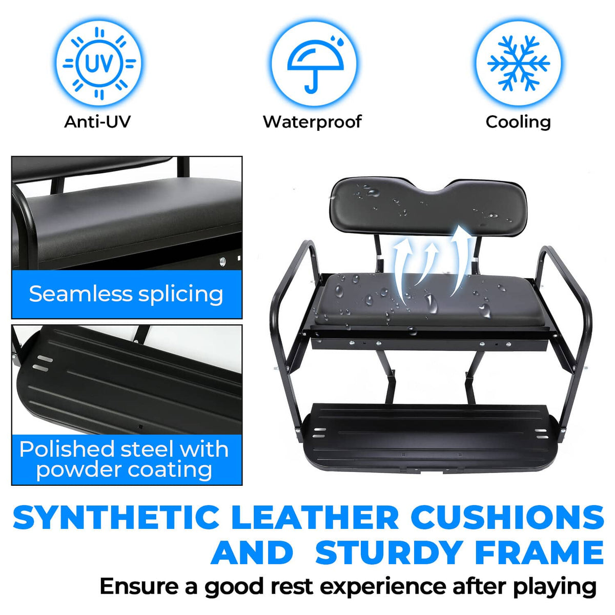 Solidspare For Yamaha G14-G22 Golf Cart Rear Seat Kit For G16 G19 G20 G21 Black Cushion