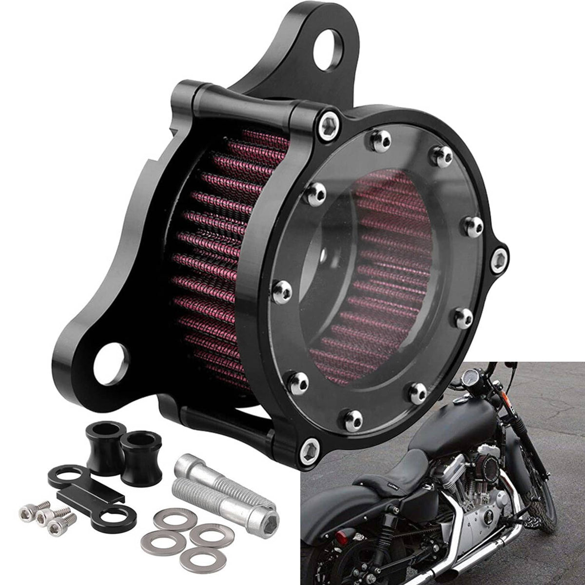 Solidspare Air Cleaner Intake Filter Kit For Harley Sportster Iron 883 1200 72 2012-2024