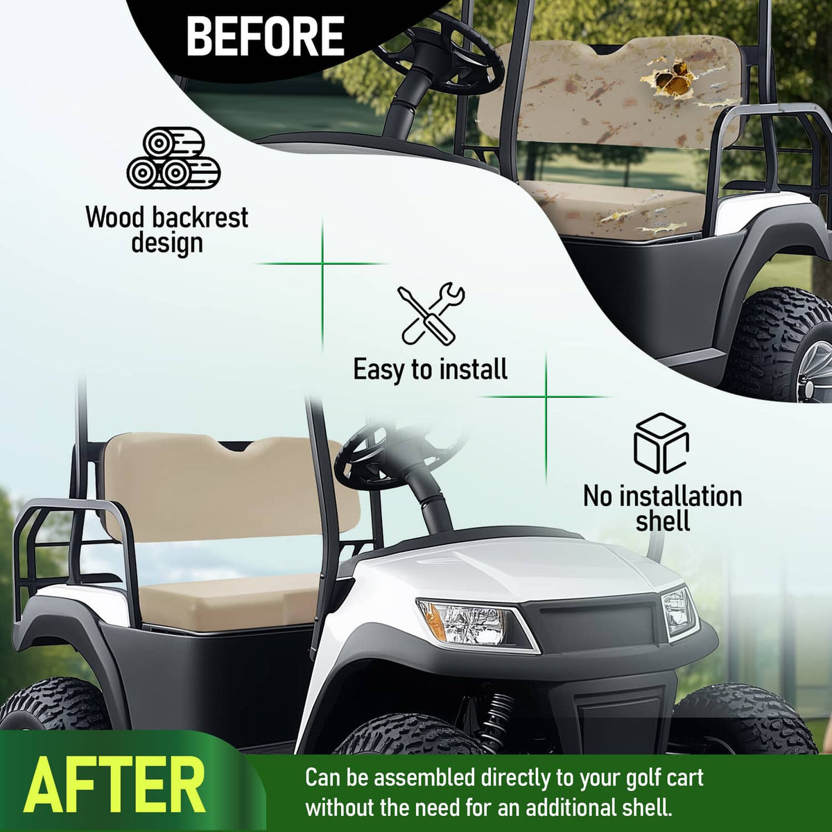 Solidspare Front Seat Bottom Cushion Assembly Set Golf Cart For EZGO RXV 2008-UP Models