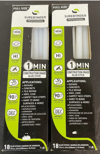 (2) Construction Grade Adhesive Hot Melt Glue Sticks, Full Size 10" Length