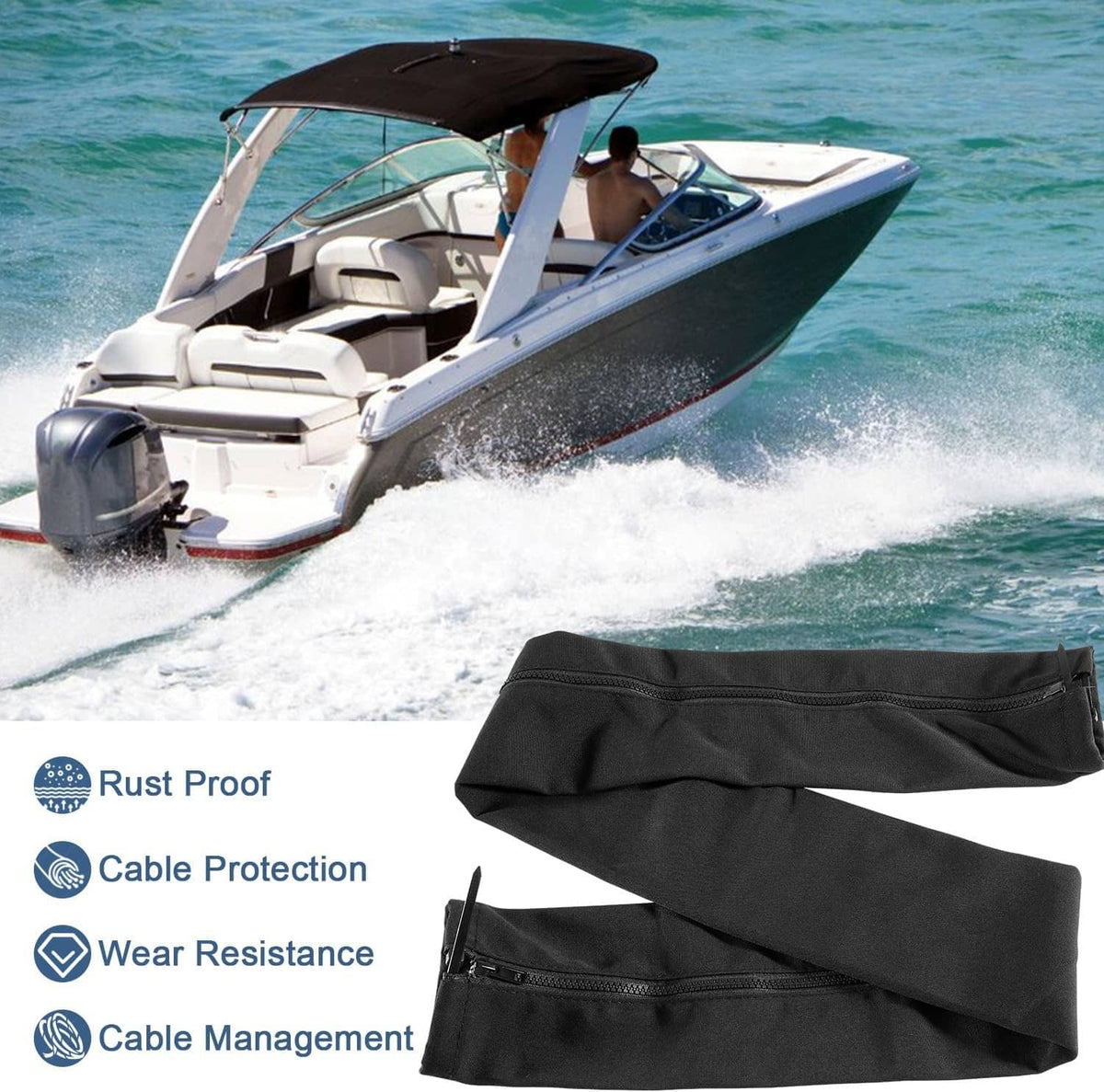 Solid Spare Marine Cable-Hose Rigging Protector Cover 48" Zippered Sleeve ZRS-1-DP Outboard