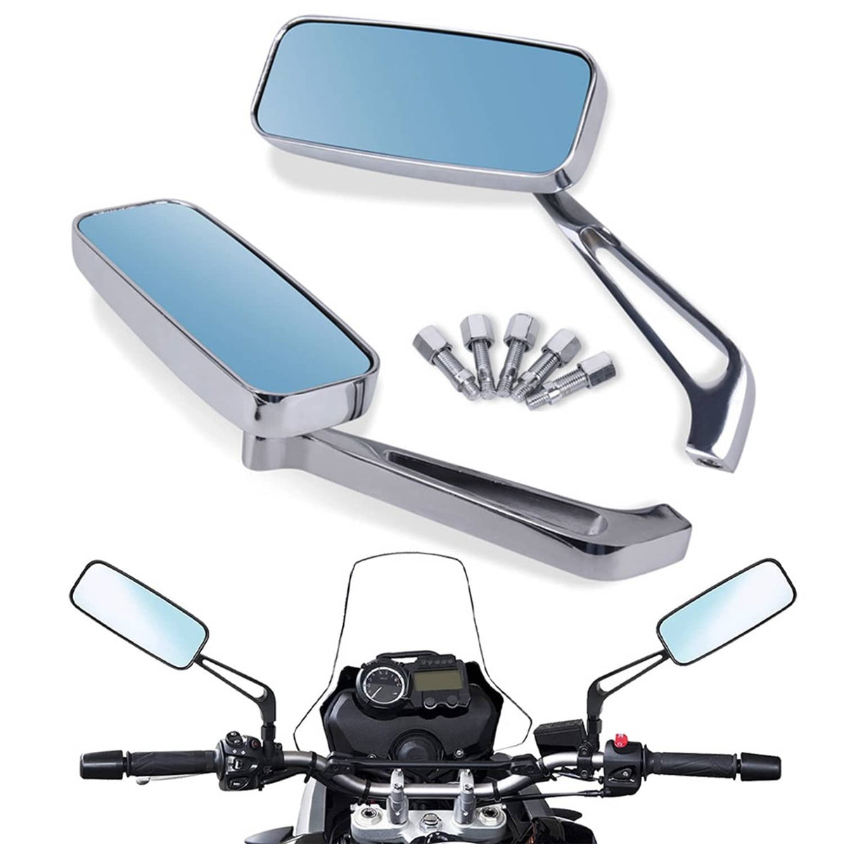 Solidspare For Kawasaki Vulcan VN 500 750 800 900 1500 Chrome Rectangle Side View Mirrors
