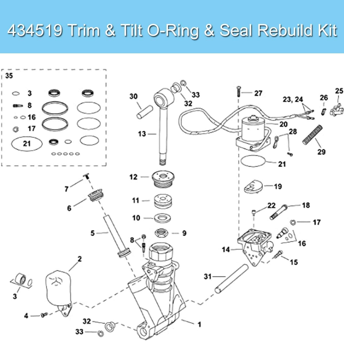 Solid Spare 434519 Trim & Tilt O-Ring & Seal Rebuild For Johnson Evinrude OMC 0434519 FSM011