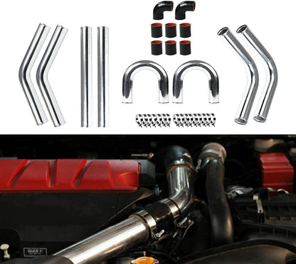 Solidspare Universal 2" Inch Polished Intercooler Pipe Kit + Silicone Hose + Clamp
