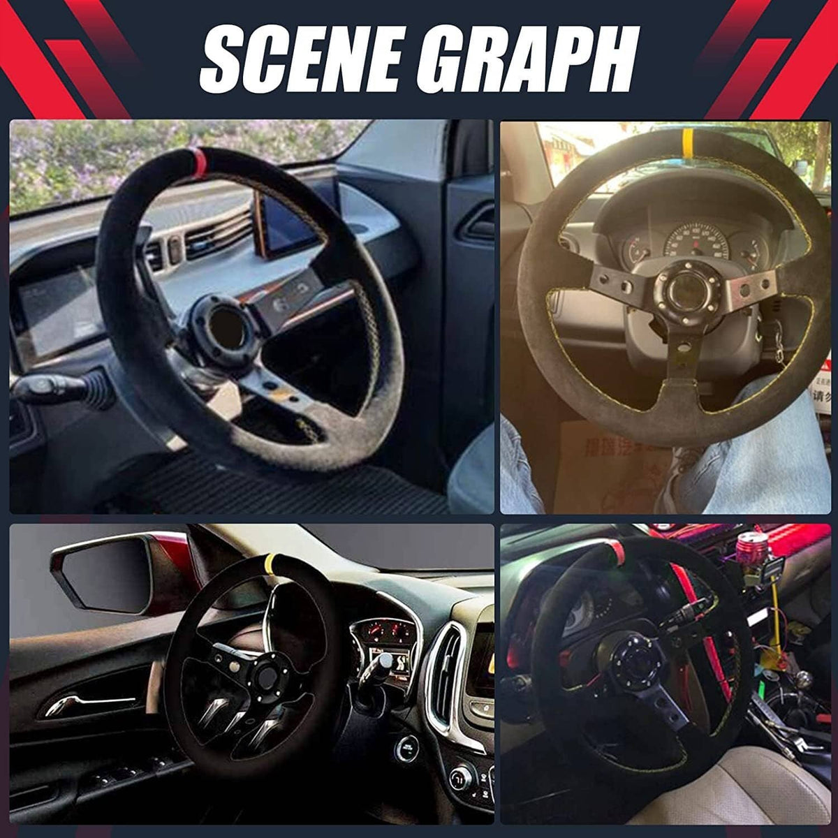 Solidspare 14" 350mm Racing Suede Leather Steering Wheel With Horn Button+Quick Release Kit