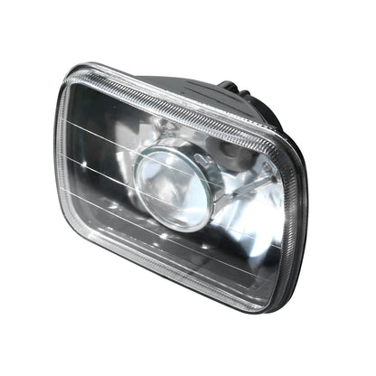 Pair 7" 7x6 inch Square Glass Lens Diamond Cut Headlights Lamp