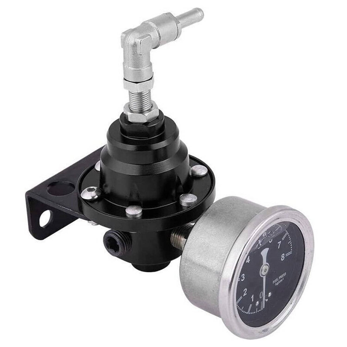Solidspare Aluminum Universal Adjustable Fuel Pressure Regulator + Gauge+ Fitting Kit Black