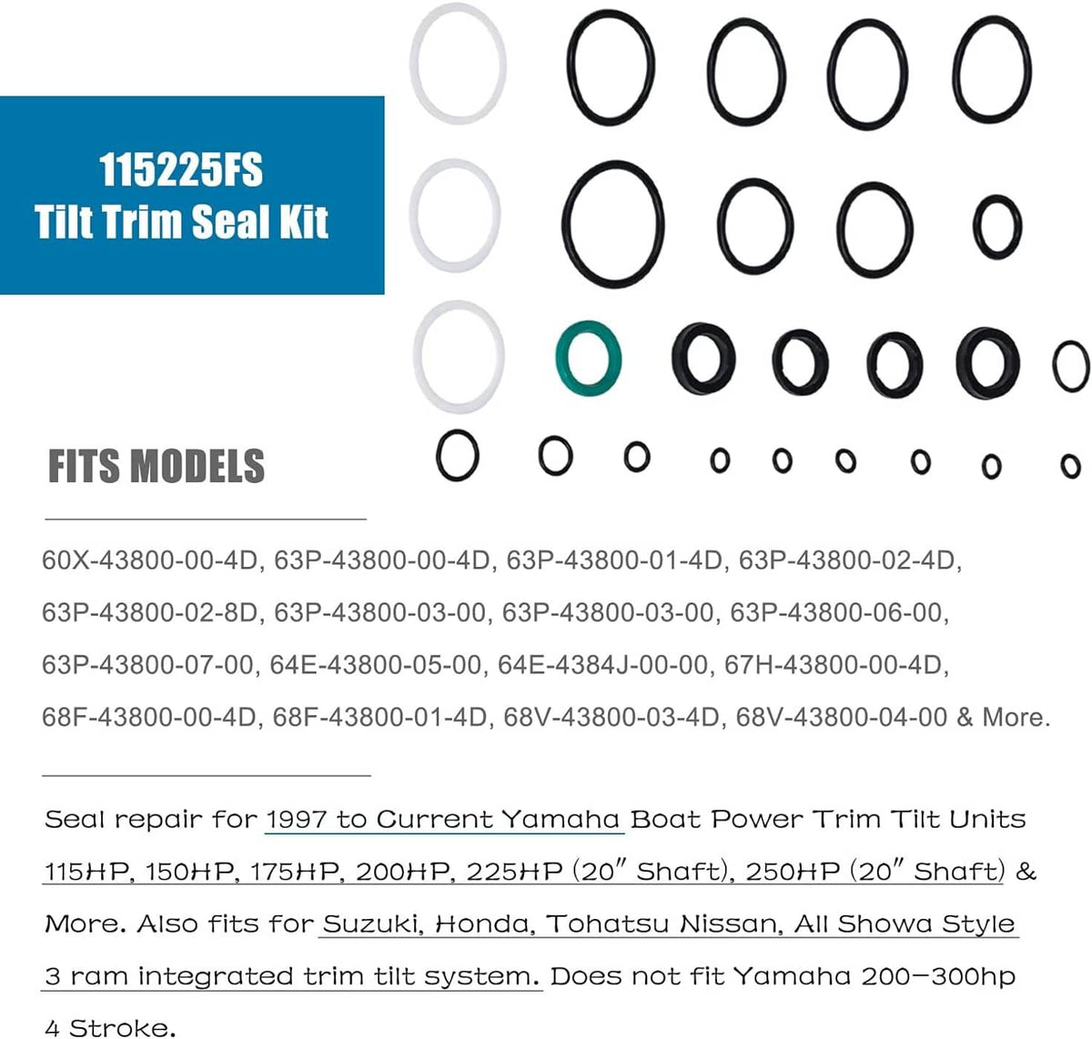 Solid Spare Tilt Trim Seal Kit 115225FS Fast Strike Power for Yamaha 115HP 150HP 175HP 200HP