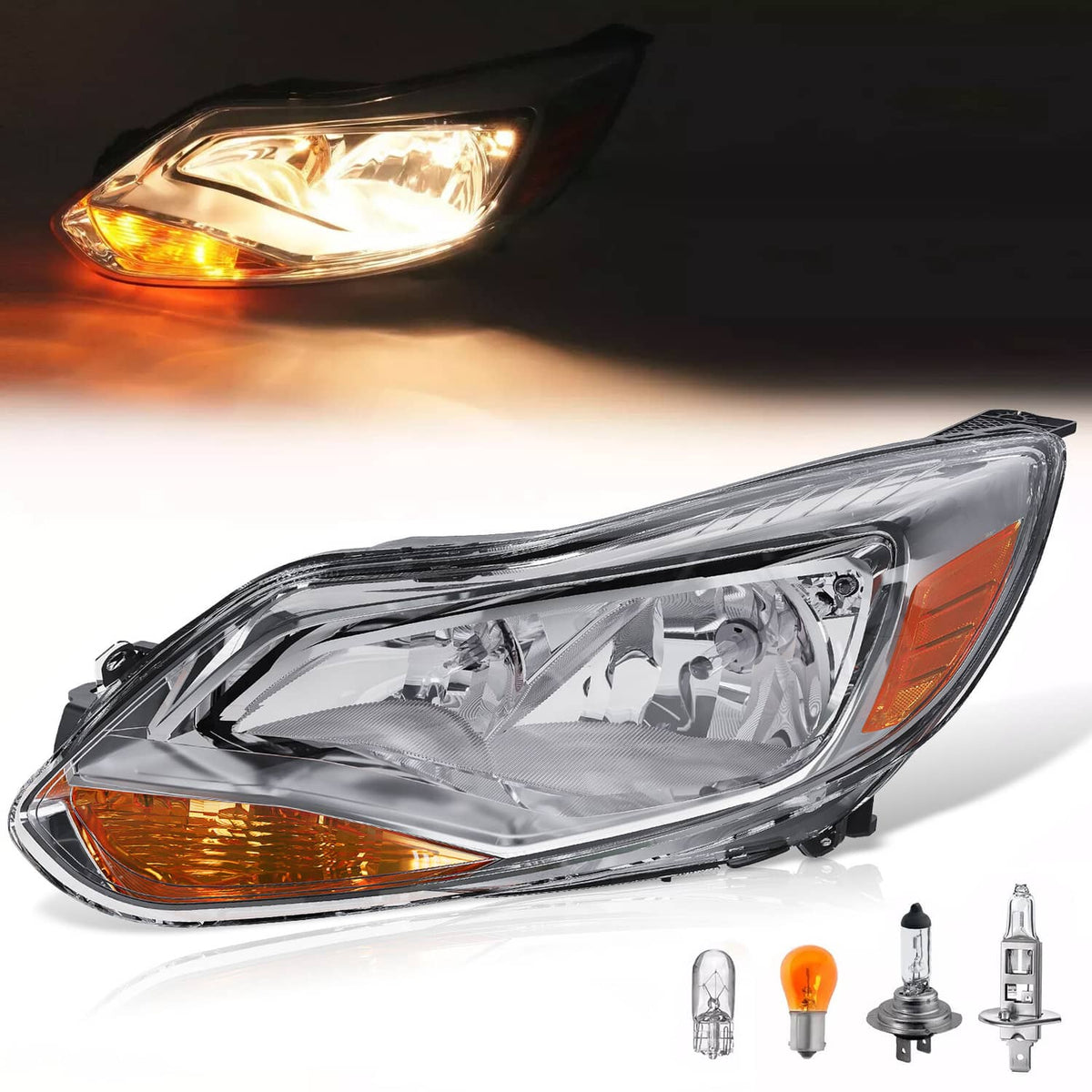 Solid Spare Clear Lens Halogen Left Driver Side Headlight For Ford Focus 2012-2014 W/Bulb