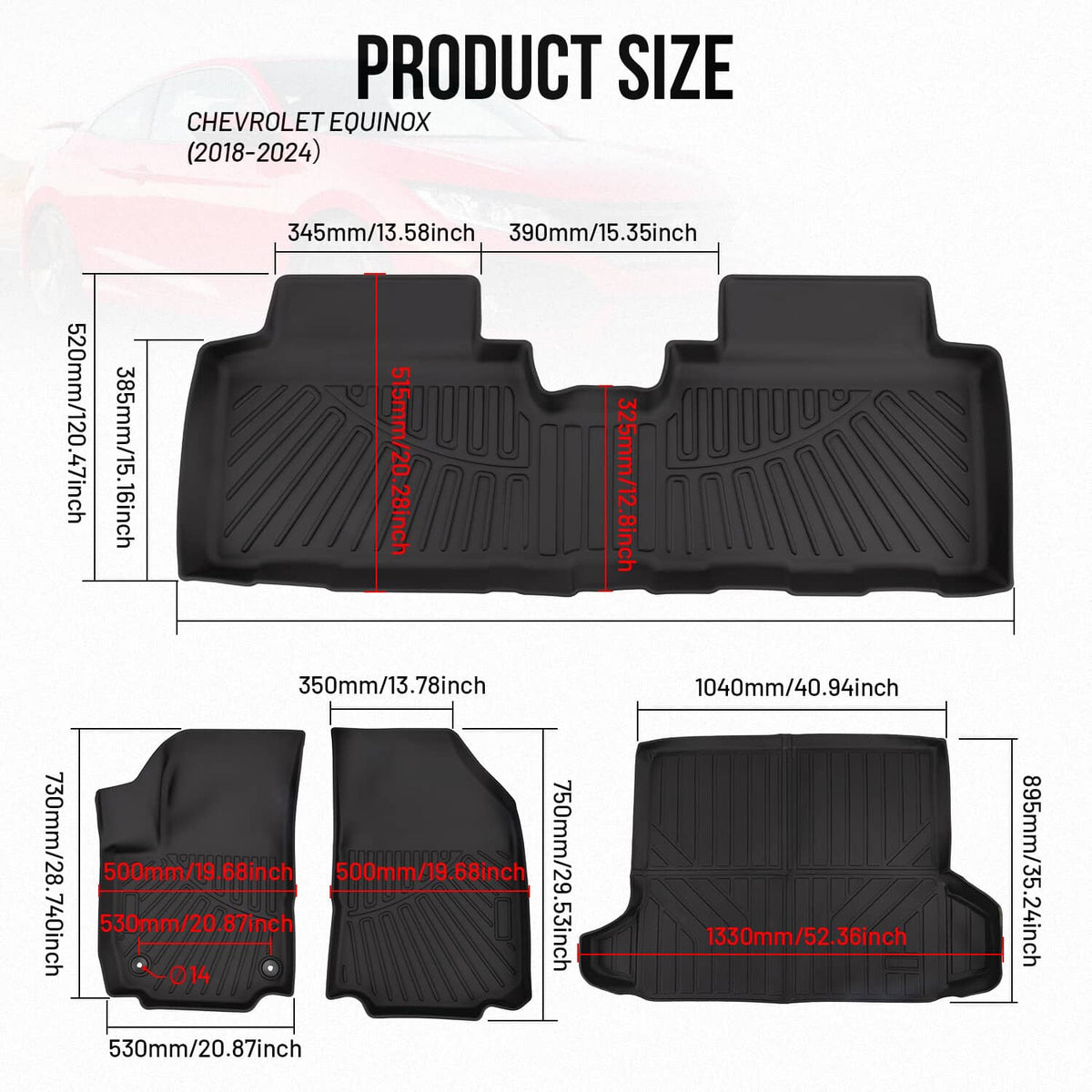 Solidspare TPE Rubber Floor Mats Cargo Liner For 2018-2024 Chevrolet Equinox All Season