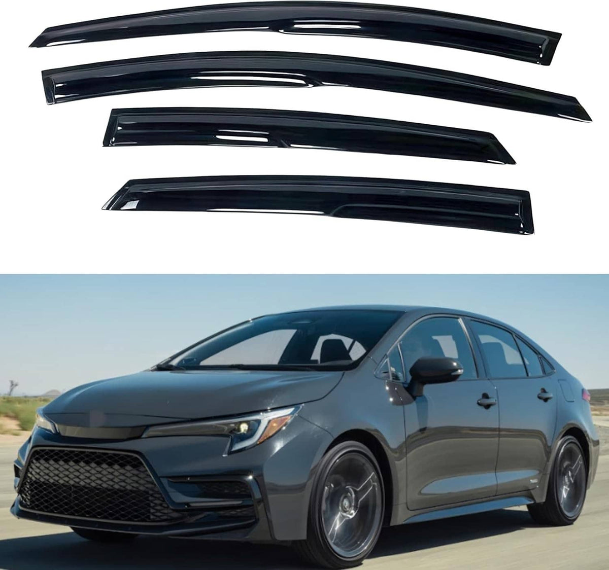 Solidspare Black For 20-25 Toyota Corolla Sedan JDM Mugen Style Window Visors Rain Guards