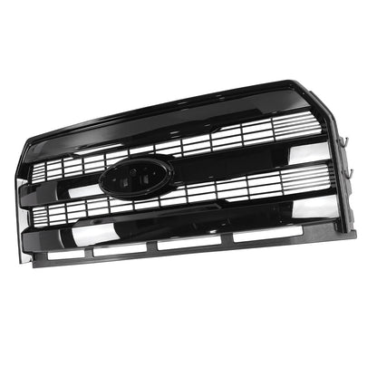 For Ford F-150 2015-2017 Front Upper Grille+Bumper Face Bar End Side Gloss Black