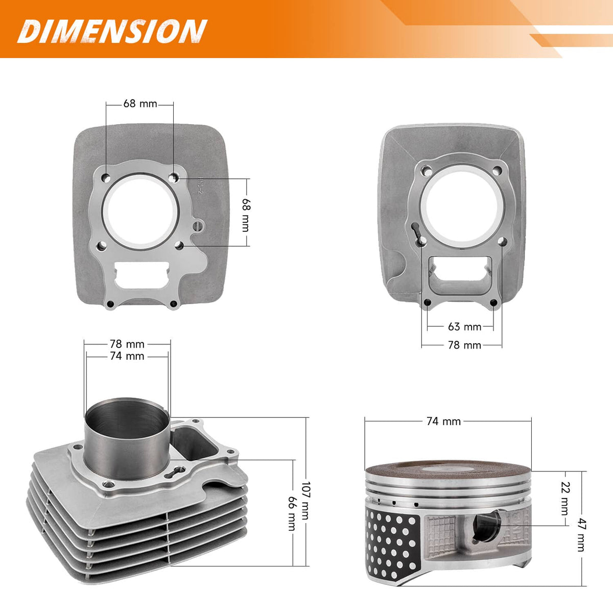 Solidspare For Honda TRX250EX TRX250TE TRX250TM 74mm Big Bore Cylinder Piston Top End Kit