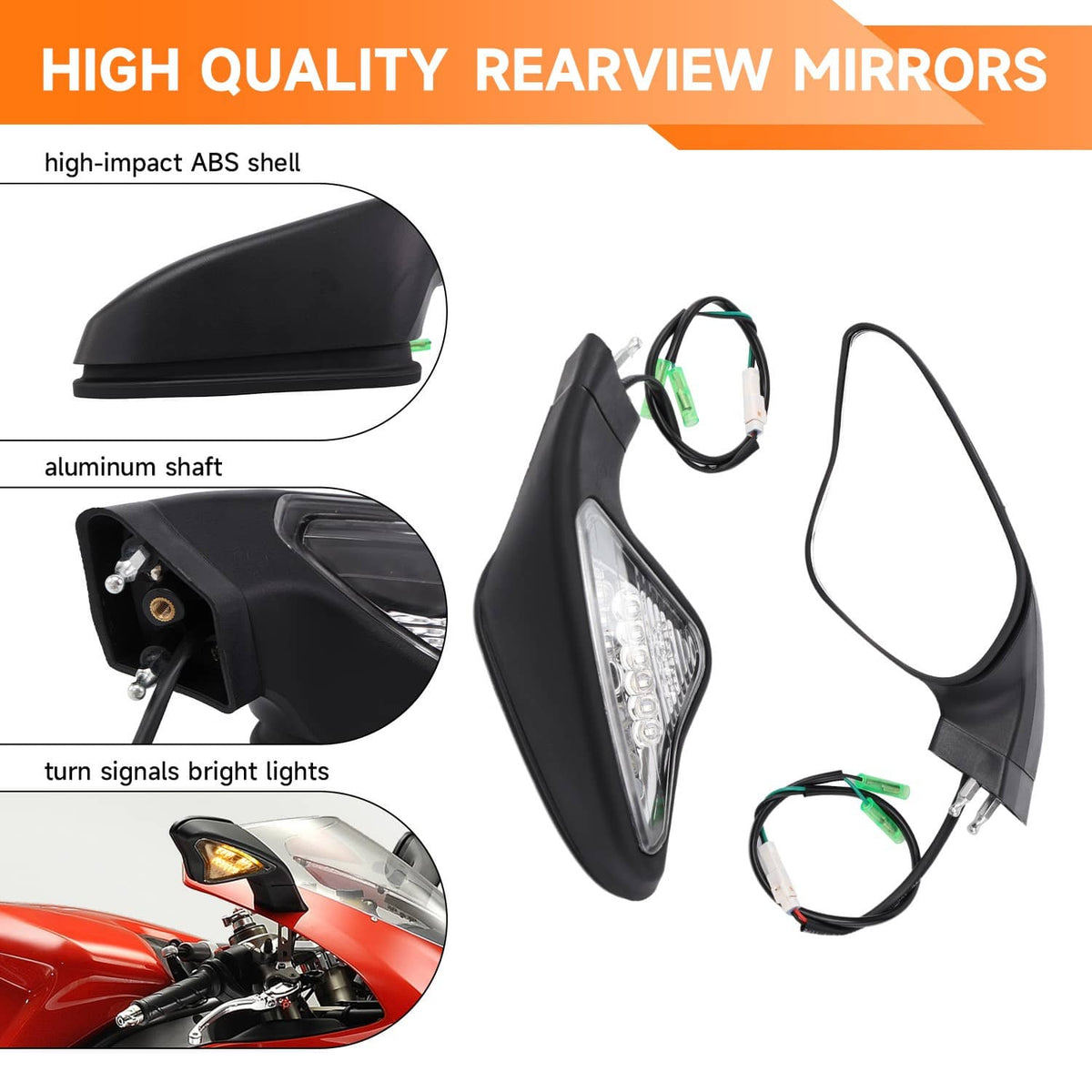 Solidspare Rear View Mirrors with Turn Signals For Ducati 848 EVO 08-13 1098 1098S 07-09