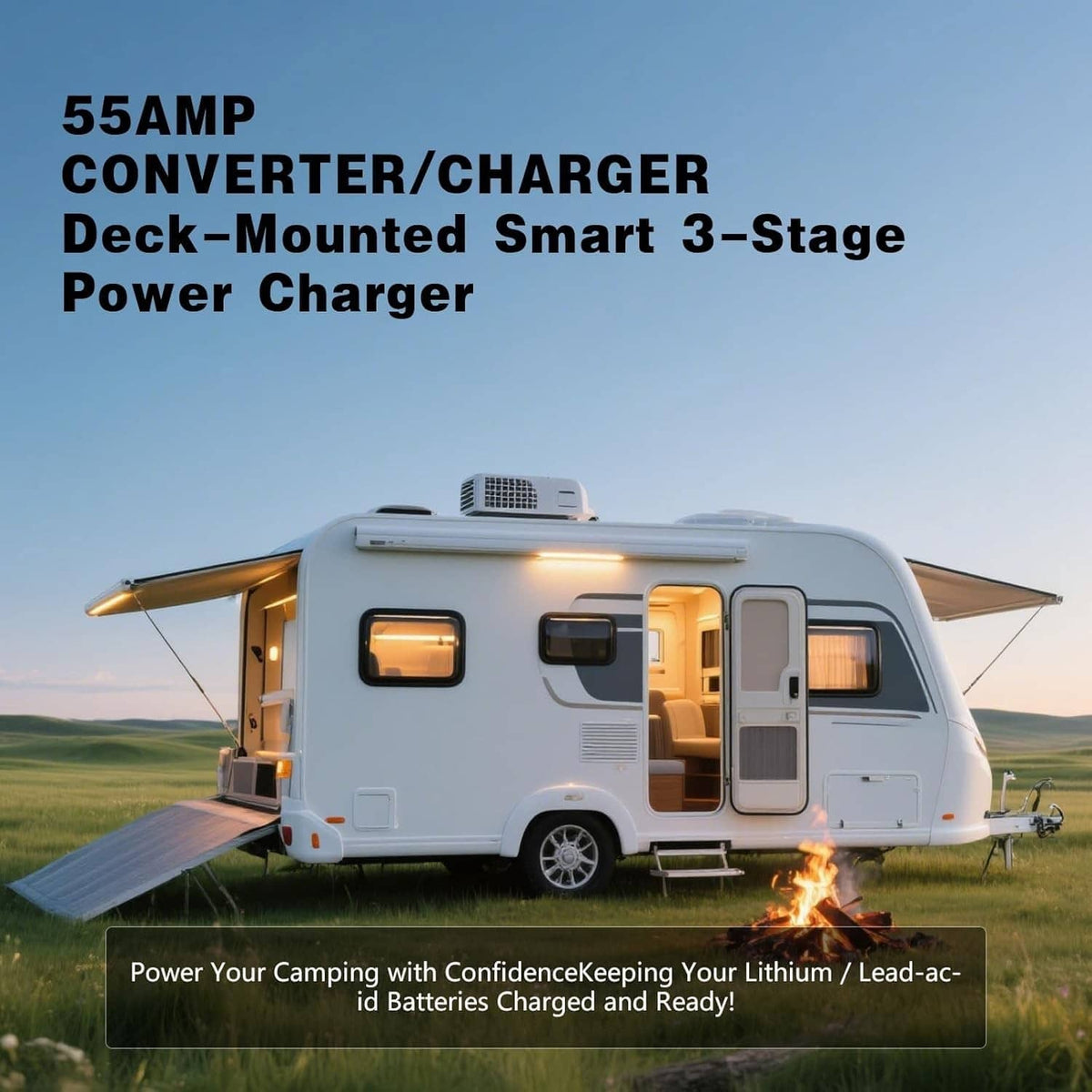 Solidspare WF-9855 RV Converter 55 Amp Deck Power Converter Charger RV Trailer Camper 12V