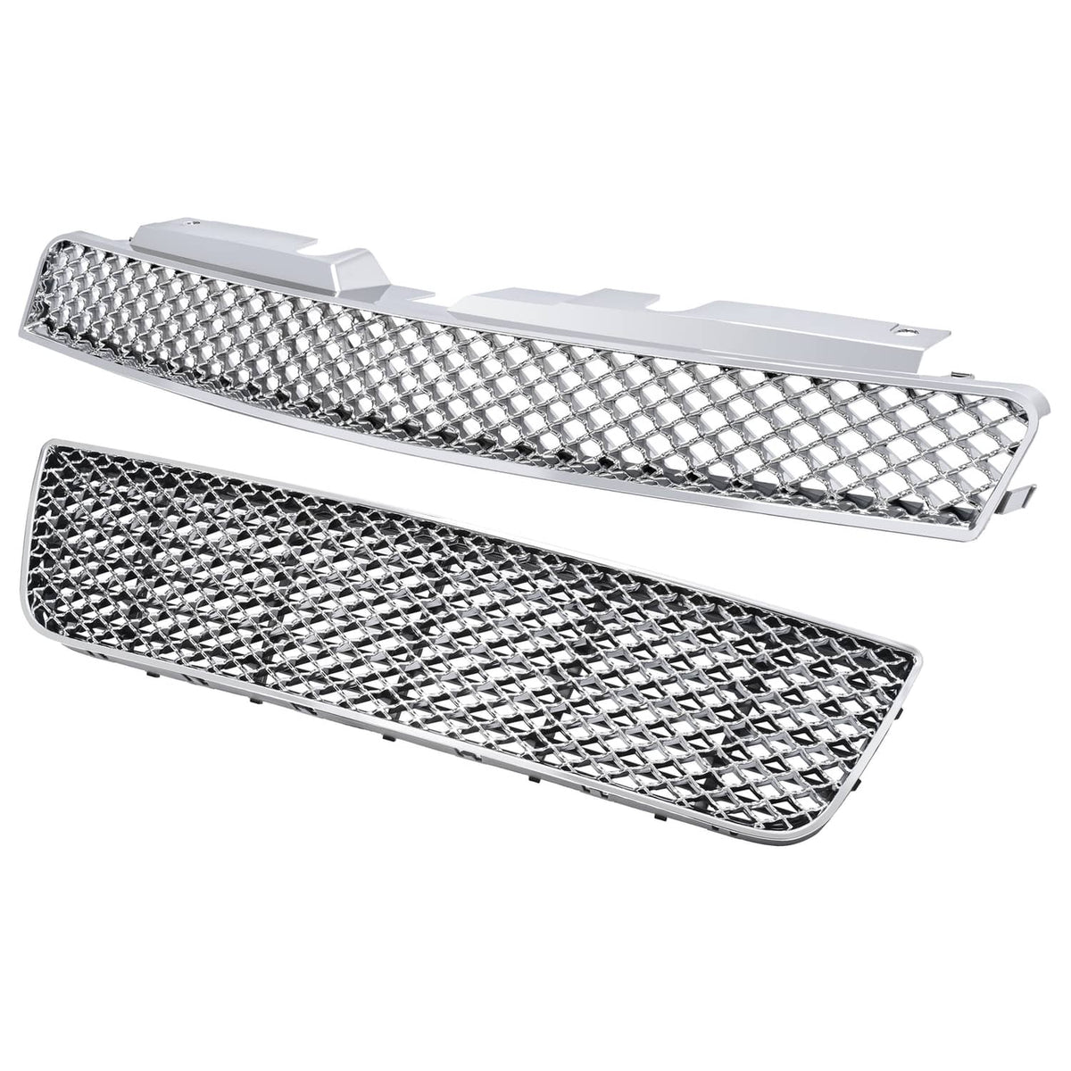 Solid Spare For 06-16 Chevy Impala/Limited Chrome Mesh Style Front Upper+Lower Bumper Grille