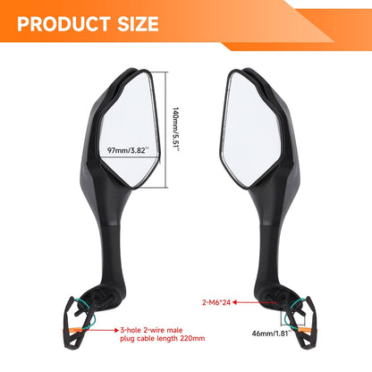Solidspare Rearview Wing Mirrors w/ LED Turn Signal Lights for Honda CBR1000RR 2017-2025