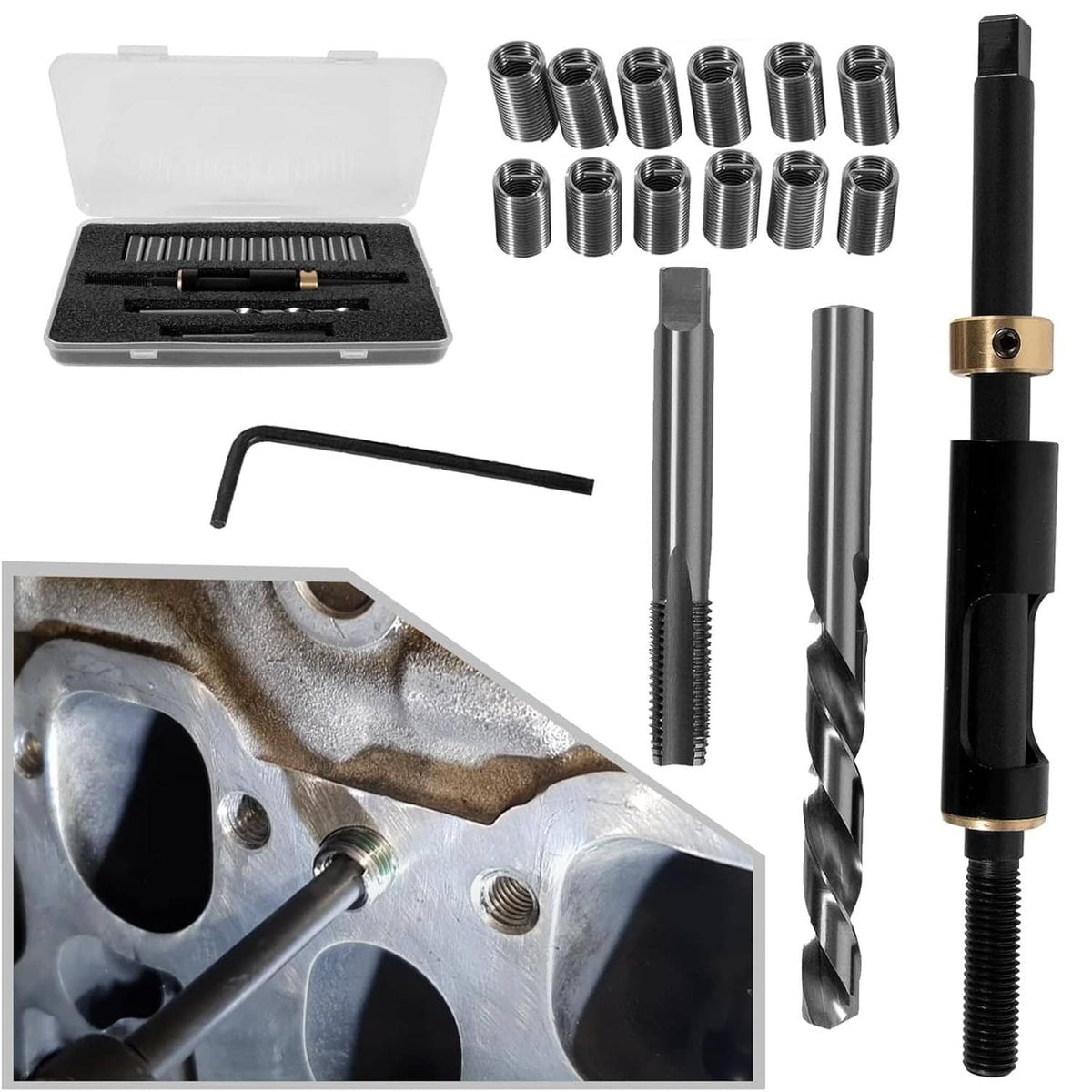 Solid Spare M11x1.5 Head Bolt Thread Repair Kit 35119S for Cadillac Honda Toyota GM 4.0/4.2L