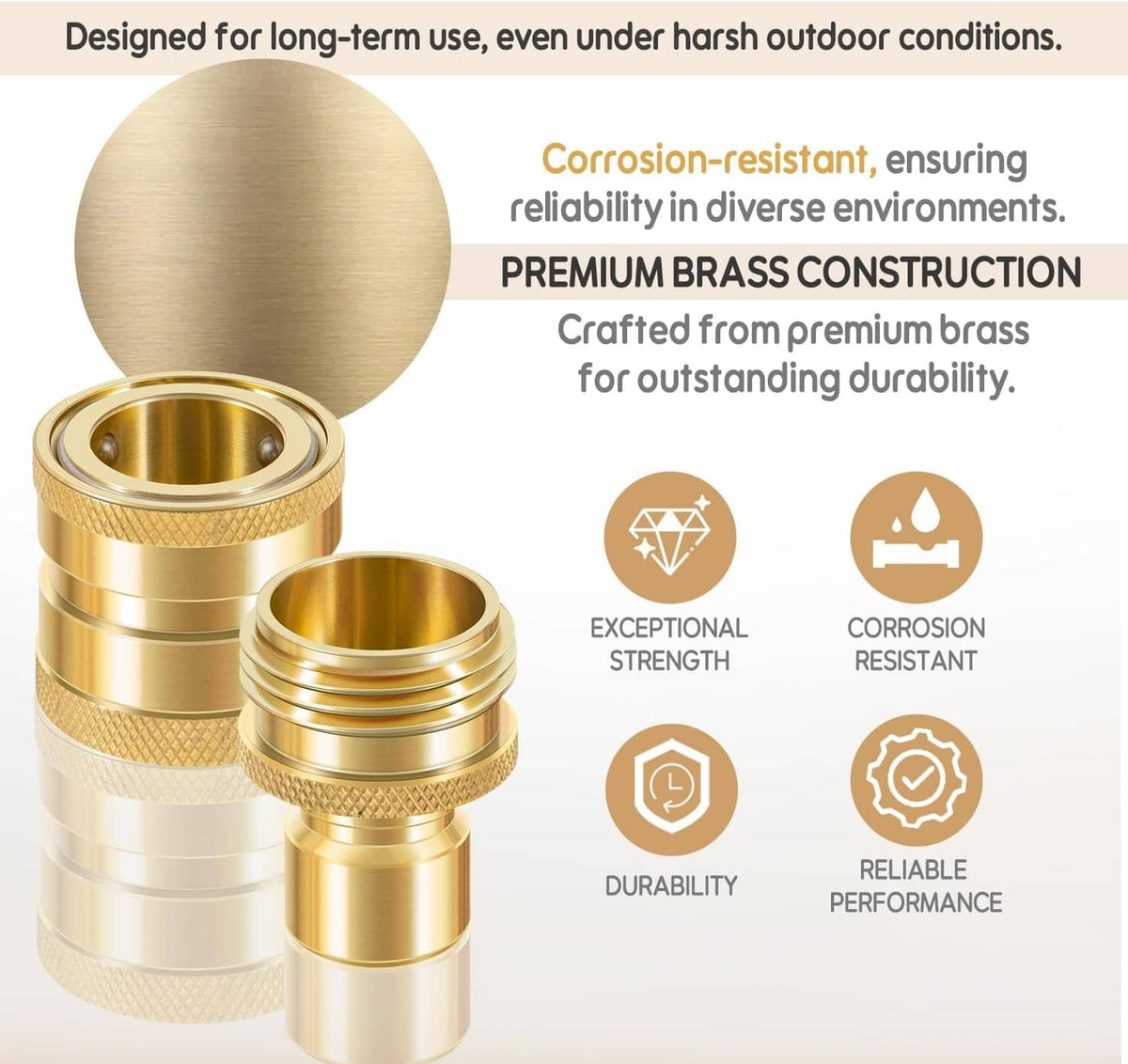 Solid Spare 22729 Hose Quick Disconnect Set Heavy-Duty Brass, 3/4” GHT Male x Female