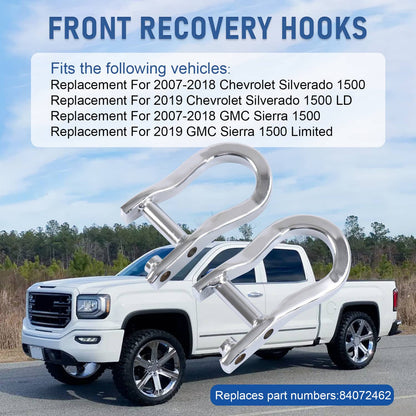 Solidspare Chrome Tow Hooks Kit For GM Chevrolet Silverado Sierra 1500 2007-2019 84072462
