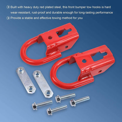 Solidspare 2Pcs Towing Hooks & Hardware Front For 2009-2019 Ford F-150 FL3Z17N808A Red